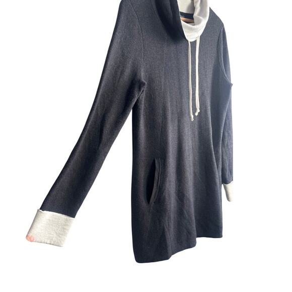Cynthia Rowley Funnel Neck Tunic Top w/ Pockets Medium Gray White Cozy - Picture 3 of 6